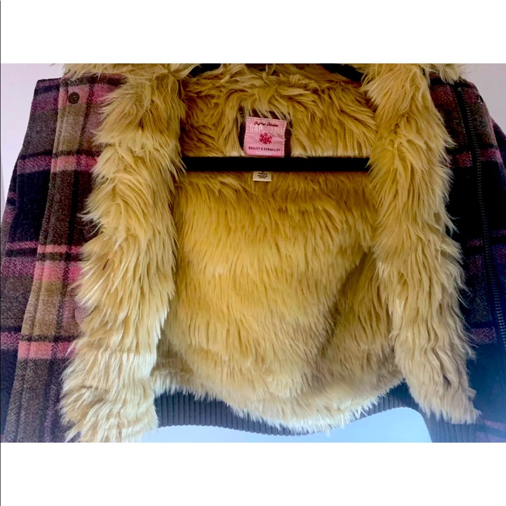 Gap Outdoor Division Girls Size 5 Toddler Pink Plaid Hooded Bomber Jacket